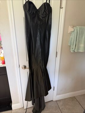 Black Faux Leather Mermaid Jumpsuit